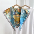 Artistic Van Gogh style landscape oil painting silk scarf with yellow and blue tones - Field Gray Edge