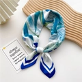 Elegant white, blue and green floral print silk scarf with stylish striped border detail - Bellflower Blue