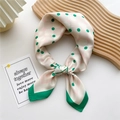 70x70 beige silk scarf with green and pink geometric polka dots and green border - Butterfly Hexagon