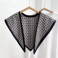 Elegant black and white geometric pattern silk shawl scarf on a white t-shirt - Scallop Floral