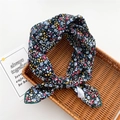 Floral print 100% cotton headscarf with vibrant patterns in a woven basket - Floral 6 (Black Base)