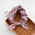 Pink floral cotton headband featuring a twisted knot and a 100% cotton wash label - Floral 18 (Pink Red)
