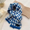 Blue and white argyle knitted scarf with Paris label for winter warmth and style - Blue