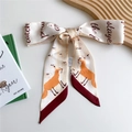 Slim beige silk twilly scarf with orange fox pattern and red border detail - 125cmx7cm / Little Fox