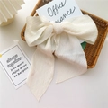 White pleated silk scarf tied into a large bow with long ribbons for bag or neck - Beige (Pleated Solid)