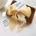 Elegant pleated cream yellow ribbon scarf with soft textured fabric and long streamers - Light Yellow (Pleated Solid)