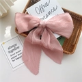 Elegant pleated long silk scarf in pale pink, perfect for neck decoration or bag styling - Lotus Root Pink (Pleated Solid)