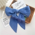 Pleated sky blue silk scarf bow accessory for hair and bag decoration, lightweight fabric - Blue (Pleated Solid)