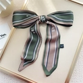 Élégant foulard en soie à rayures multicolores noué en boucle sur un plateau - Rayé Lettre Vert (21DJX)