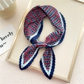 Foulard sottile plissettato con stampe geometriche rosse, blu e bianche su display - Griglia con Bordo Blu Marino