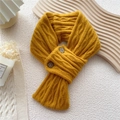 Ginger yellow cable knit scarf with vintage wooden buttons in a stylish cross design - 12*74cm / Ginger Yellow