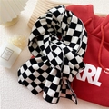 Classic black and white checkered knit scarf styled on a red sweater for winter warmth - 1 Checkerboard Black and White / 29*145cm