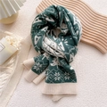 Winter knit scarf with dark green and cream white Christmas tree and snowflake patterns - Green