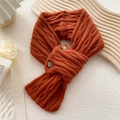 Caramel orange knitted neck warmer scarf with cable knit pattern and wooden buttons - 12*74cm / Caramel Orange