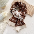Brown and beige knitted winter scarf with snowflake jacquard pattern and ribbed edges - Caramel color