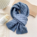 Thick knit winter scarf in Morandi blue with geometric embossed texture for women and men - Blue