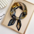 Pleated square neckerchief with floral pattern in yellow, black, and grey tones - Pelican Yellow