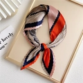Pleated square scarf with geometric color block and floral print in orange and blue - Orange Mrs. Ma Pattern