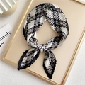 Pleated square scarf with classic black and white houndstooth pattern for professional look - Black Pixel Stripes