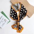 Orange and black houndstooth skinny silk scarf with floral patterns for handbags - Black Floral