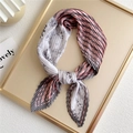 Pleated square scarf with black and white floral pattern and pink striped design - Pink Grey Striped Floral