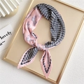 Pink pleated square scarf with horse pattern and black white houndstooth print - Pink Horse Wave Pattern