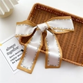 Sciarpa sottile in seta gialla e crema con stampa per capelli e decorazione borse - Beige Giallo Patchwork