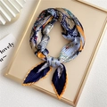 Pleated square scarf with navy and orange geometric patterns for professional wear - Navy Blue Bead Rope Flower