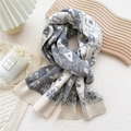 Knitted grey and white reversible scarf with vintage snowflake and geometric patterns - Gray