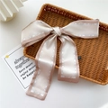 Narrow cream and dusty pink satin scarf with elegant fashion girl lettering - Khaki Spliced