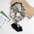 Chic narrow silk scarf with geometric pixel pattern and black contrasting border - Black Pixel Geometric