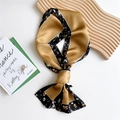 Elegant mustard yellow silk skinny scarf with floral print and black border design - Black Floral Frame