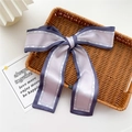Narrow silk ribbon scarf in purple gradient bowtie style with fashion girl print - Purple Patchwork