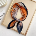 Pleated spring neck scarf with orange and blue chain patterns in a knotted style - Orange Belt Gold Flower