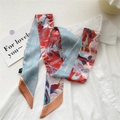 Narrow silk scarf with red, blue and orange splicing featuring Chinese myth ink painting - Deer King Bronze Statue (20DRY)