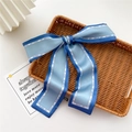 Blue gradient skinny silk scarf with fashion letter print tied on a wicker basket - Dual Blue Contrast