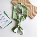 Narrow silk scarf for women in green geometric pattern tied as elegant hair ribbon - Green Crease Line
