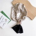 Elegant champagne and black geometric twilly silk scarf for hair or handbag styling - Black Grid Dot