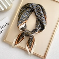 Pleated square scarf with geometric spade pattern in ginger yellow and orange - Beige Border Grid