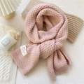 Pink chunky knit winter scarf for women with ribbed texture and white fabric label - 32x175cm / Pink