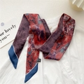 Narrow Dunhuang art style scarf with vintage oil painting patterns on a white shirt - Nine-Colored Deer (22DRY)