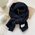 Solid black knitted scarf with handmade woven label and cozy winter textured pattern - 32x175cm / Black