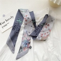 Slim oil painting silk scarf with cactus and floral print for bags and neck - Ink Dot Net Flower (17DRY)
