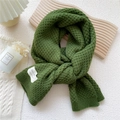 Minimalist forest green knitted scarf for women with handmade label for winter warmth - 32x175cm / Green