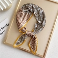 Elegant pleated silk-feel neck scarf with vintage paisley and houndstooth patterns - Yellow Houndstooth Paisley