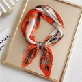 Elegant pleated silk scarf with orange and white vintage horse print in a creative display - Orange Silver Accessory Carriage