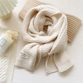Knitted winter scarf in cream white with a wave pattern and handmade logo label - 32x175cm / Cream