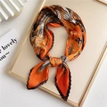Pleated square scarf in bright orange featuring a vintage baroque totem print - Orange Bead Rope Flower
