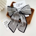 French style pleated scarf with black and white stripes and large bow hair tie design - Pleated Lines White