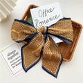 Pleated long silk scarf with yellow and navy blue stripes in a retro bow design - Pleated Lines Yellow